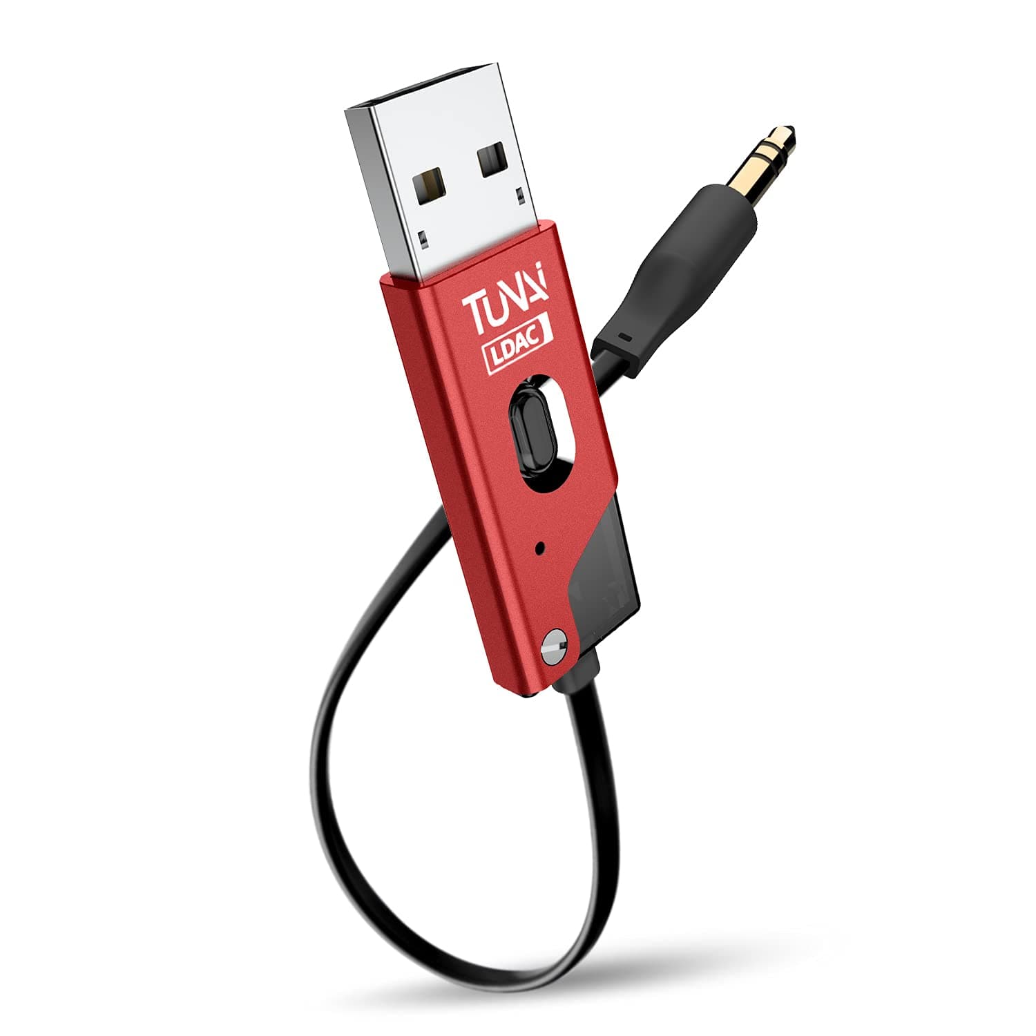 TUNAI Firefly Chat Bluetooth Receiver - World’s Smallest Wireless Audio Bluetooth Adapter with 1/8" AUX for Car/Home Stereo Music Streaming & Hands-Free Calls - Auto On, No Need to Charge (Red)