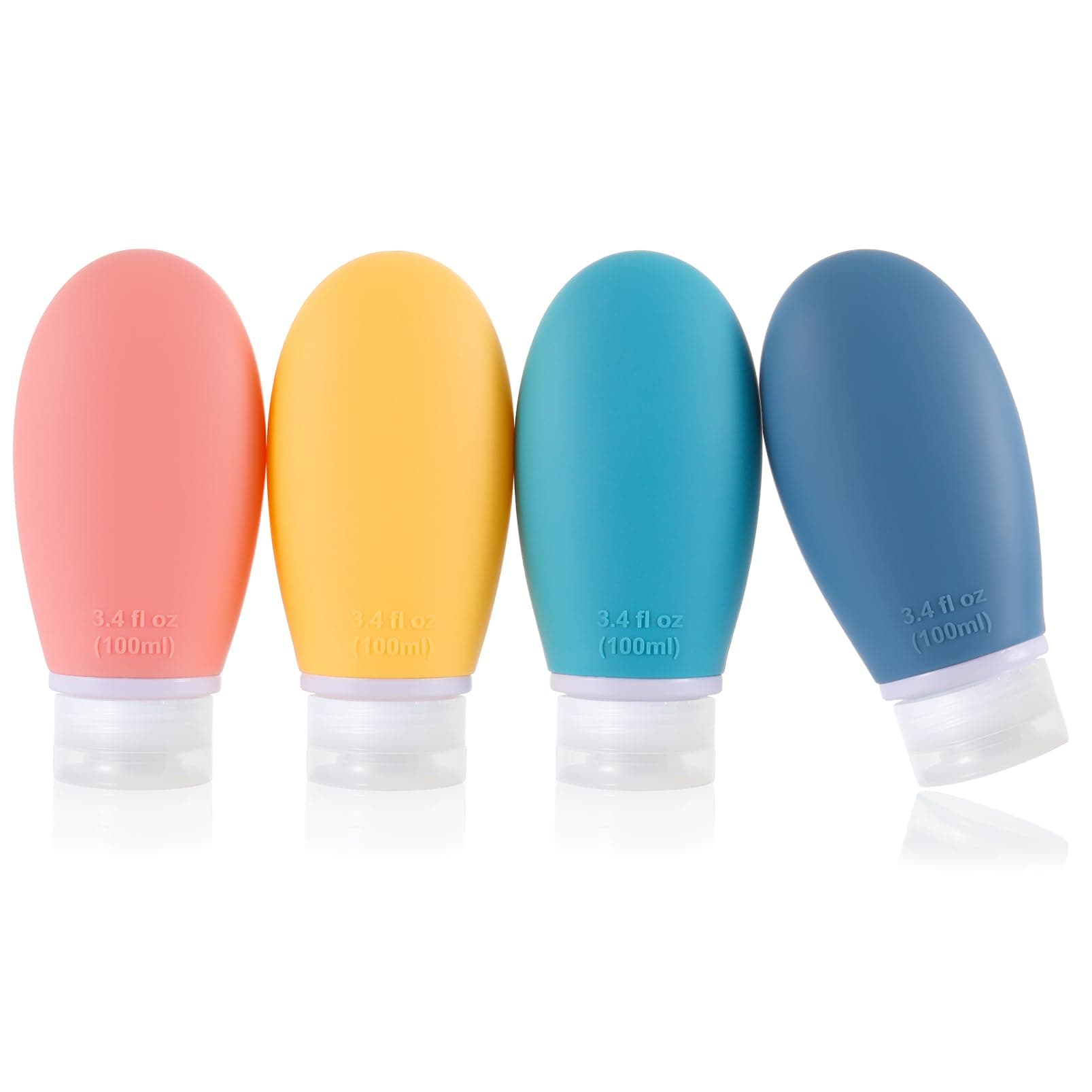 Silicone Travel Bottles,4 Pack 100ml Leak Proof Squeeze Refillable Portable Empty Travel Size Bottles Accessories Containers for Toiletries Shampoo Conditioner Lotion,BPA Free and TSA Approved
