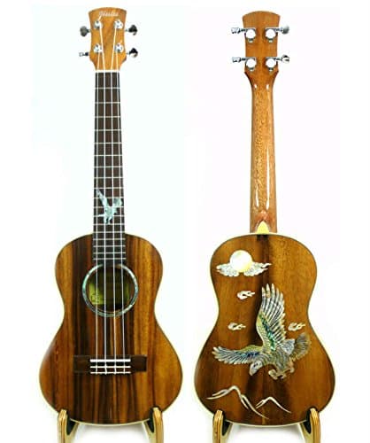 Handmade Solid Acacia Koa Tenor Ukulele with Eagle Pattern Mother of Pearl Inlay. Including One High Quality Hard Case.