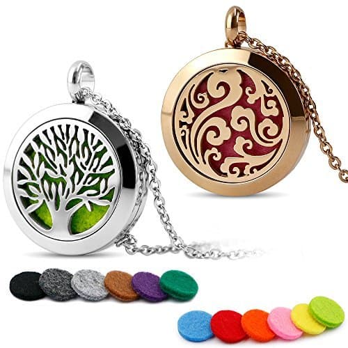 30mm Car Aromatherapy Essential Oil Diffuser Stainless Steel Locket with Vent Clip 12 Felt Pads-Tree of Life Black