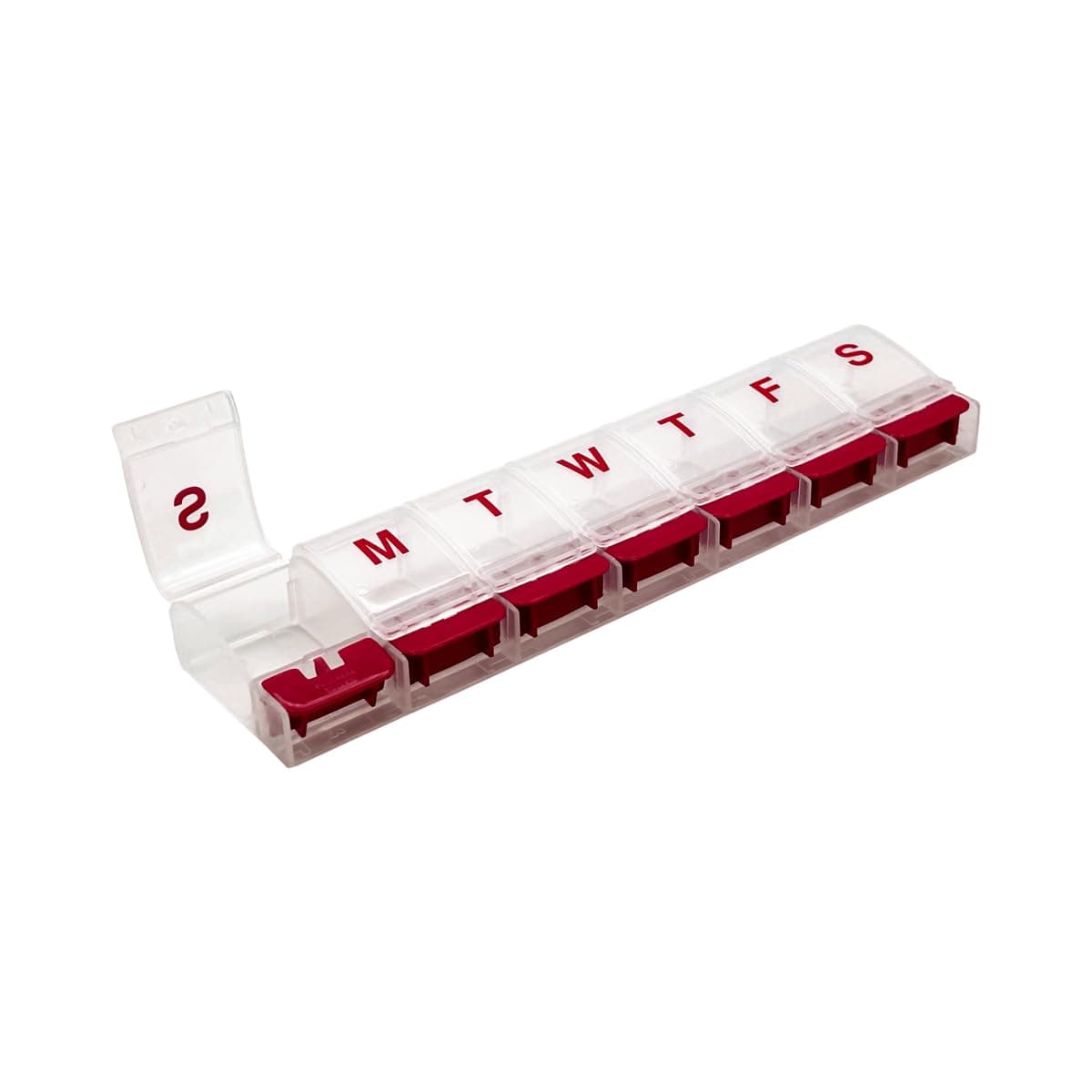 EZY DOSE Weekly (7-Day) AM/PM Daily Pill Organizer, Vitamin Case, and Medicine Container, X-Large Compartments, Arthritis Friendly, Convenient with Effortless Portability, Clear/Red Lids, BPA Free