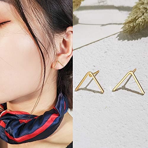 Chwewxi Korean temperament simple and exquisite small circle circle triangle geometric earrings earrings earrings female, 15 gold v-shaped earrings