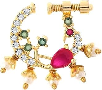 Nose Pin for Women Gold-Plated White and Pink AD Studded Nose Pins for Women and Girls…