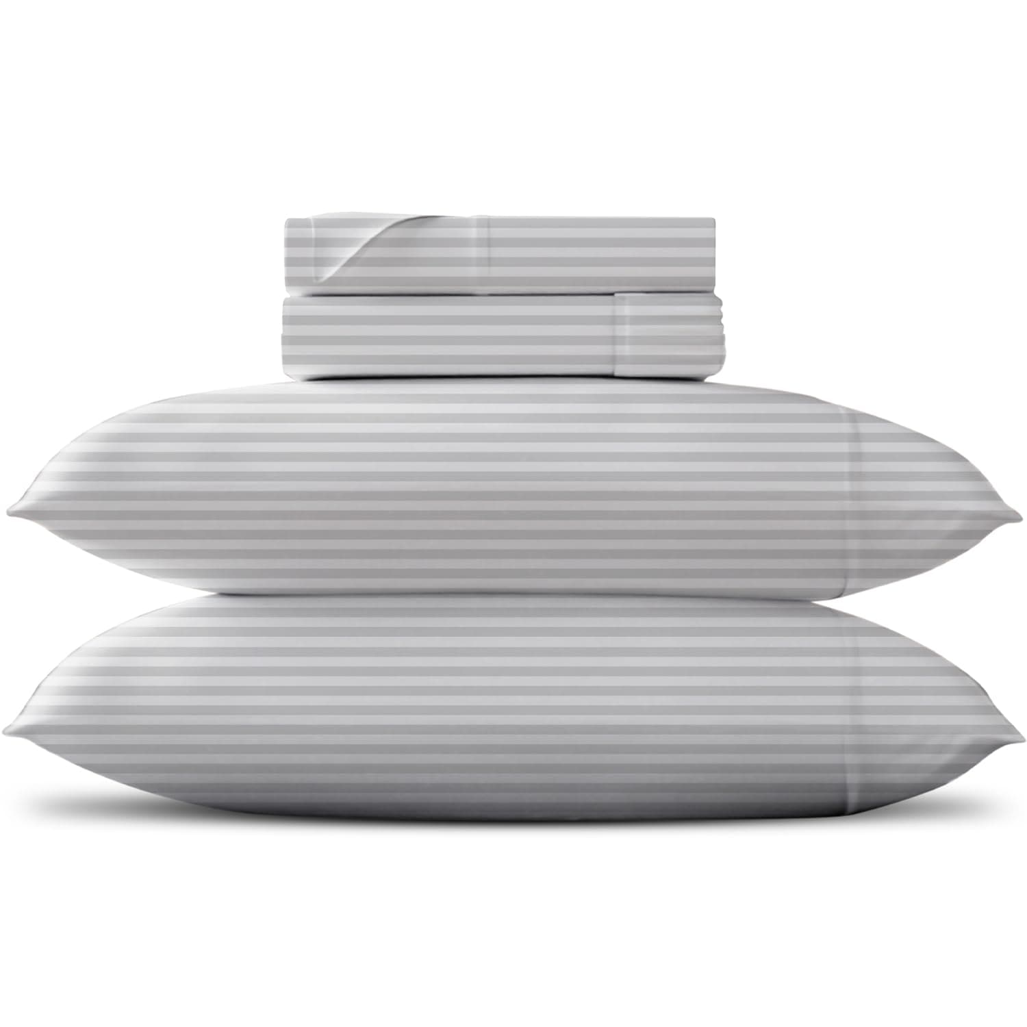 TEXAS LINEN CO. Luxury Egyptian Cotton Queen Size Sheet Set - Texan Talkin' Damask 600 Series 4 PC Deep Pocket Fitted and Flat Sheets, Cooling Extra Long Staple Sateen Hotel Bedding - White Stripe