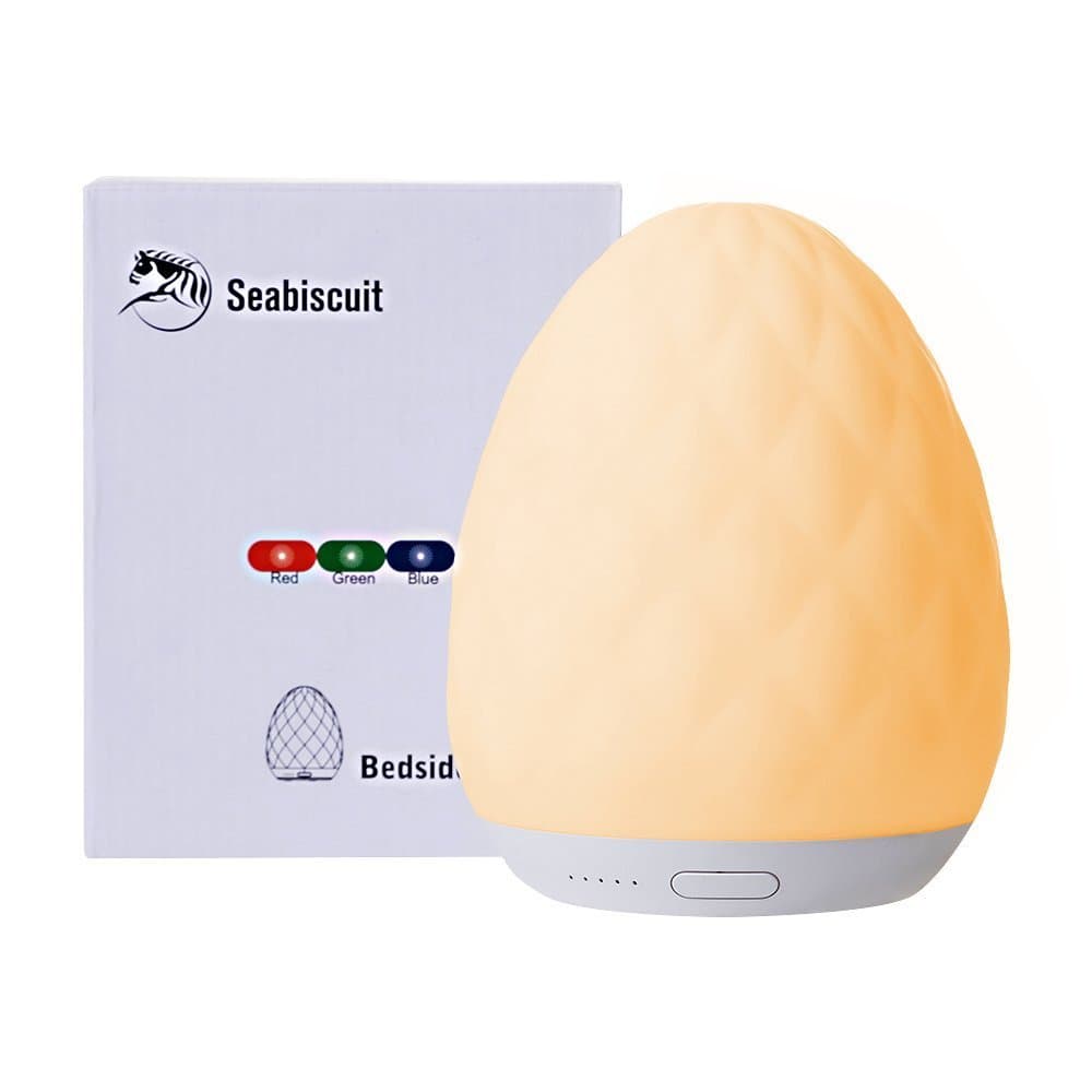 Seabiscuit Rechargeable Touch Sensor Soft Bedside Lamp, Dimmable Warm White Light & Color Changing RGB with Timer Setting (30-90min) Fading Night Light for Kids Adult Sleeping (Egg)