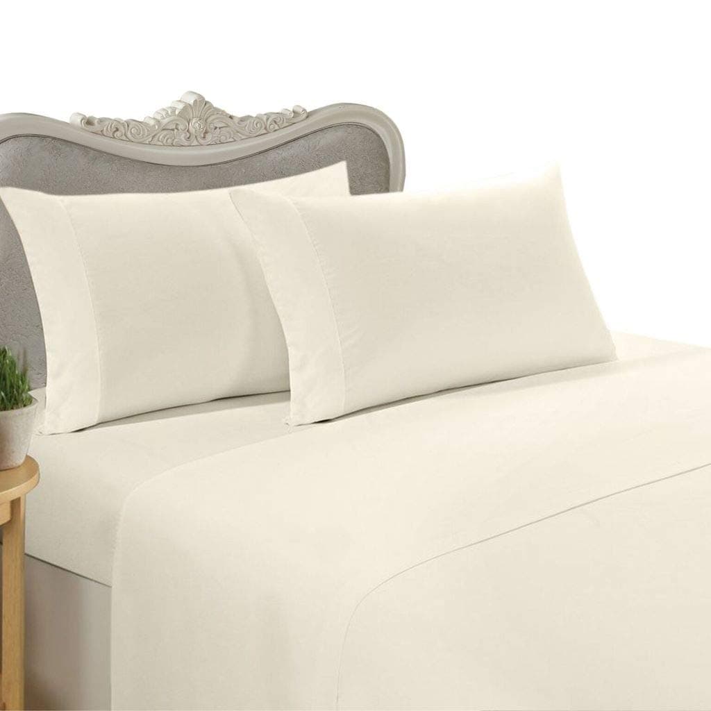Egyptian Bedding Luxurious 300 Thread-Count, King Pillow Cases, Ivory Solid, Set of 2