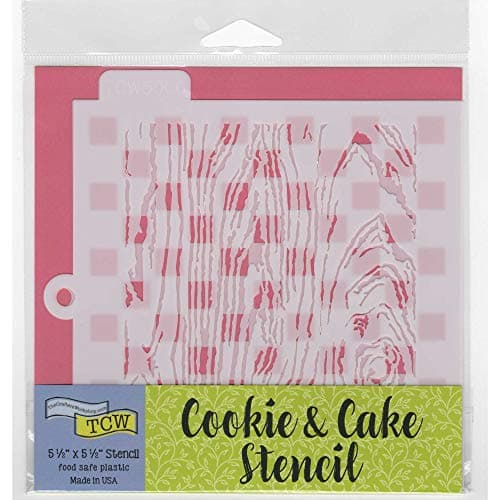 The Crafters Workshop Cookie Stencils for Decorating Cakes, Cupcakes, Beverages, Food Safe Reusable Templates, 10 Mil, 2 Pk, 5.5" x 5.5", Woodgrain/Checkerboard