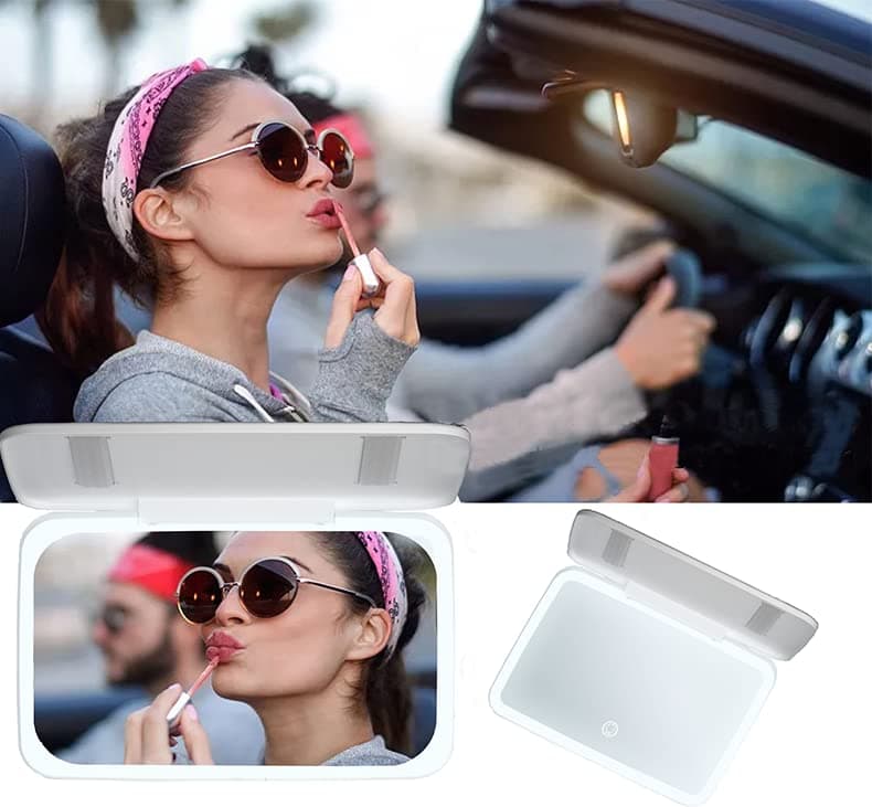ZHENGJCCar Visor Vanity Mirror Makeup Mirror with LED Lights,Sun-Shading Cosmetic Mirror with Touch Screen USB Power,Innovative Car Mirror Accessories