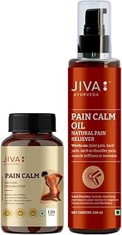 Jiva Pain Relief Combo - Pain Calm Oil - 200 ml & Pain Calm Tablets - Ayurvedic Pain Relief Oil for Joint, Back, Knee, Shoulder 120 Tablets - (Pack of 2)