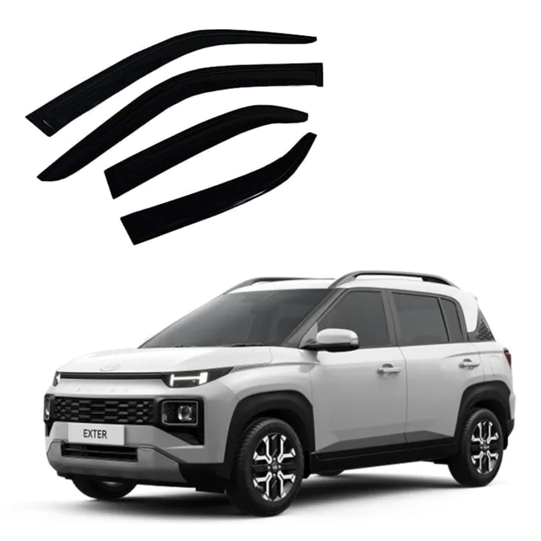 Front Rear Left and Right Unbreakable Door Window Visor Wind Rain Guard Deflector Trim Compatible with Hyundai Exter (2023 Onwards)