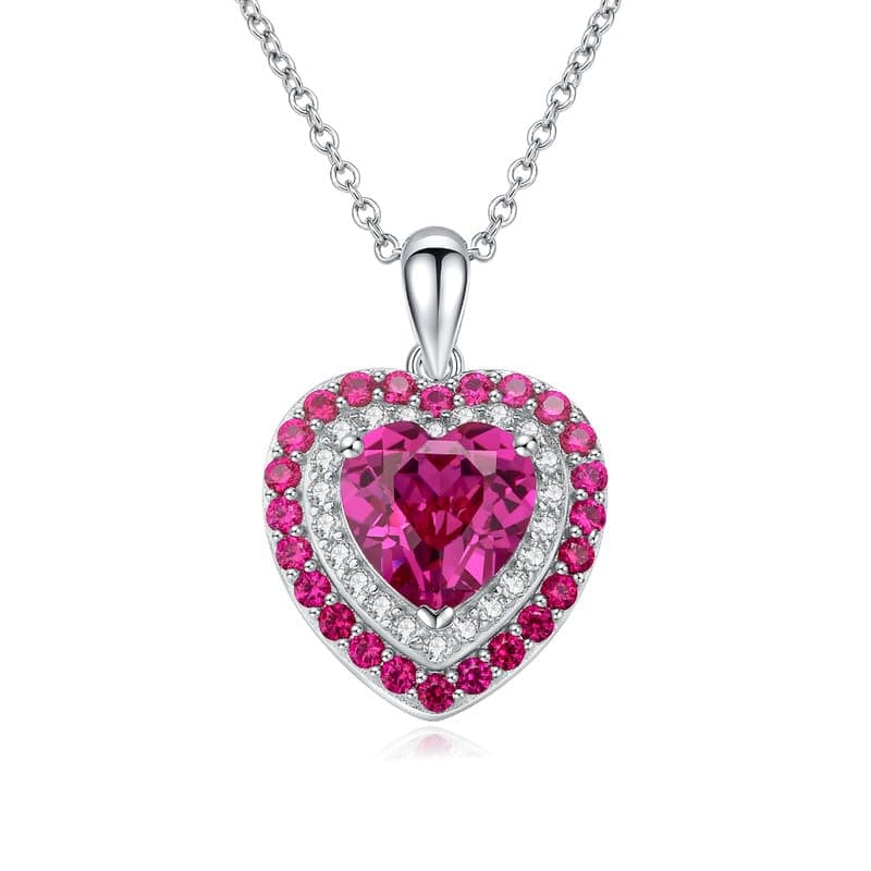 RANDESStatement Ruby Rainbow Heart Necklaces for Women 925 Sterling Silver Lab Created Gemstone Crystal Pendant Necklace