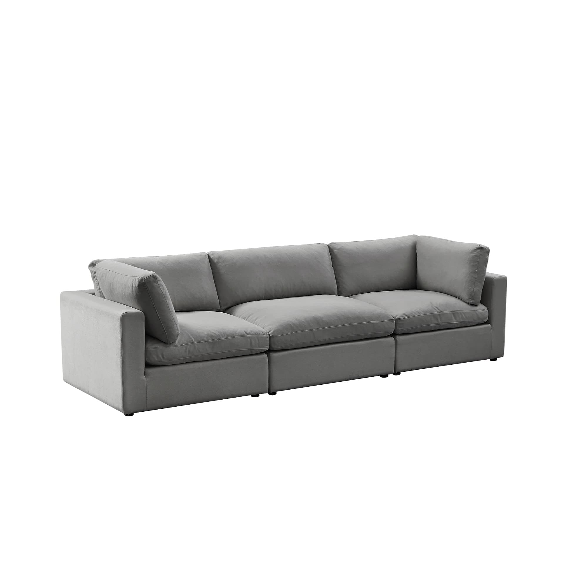 The Cozy Couch - Bermont Solid Wood Three Seater Upholstered Sofa in Premium Suede Fabric (Grey).