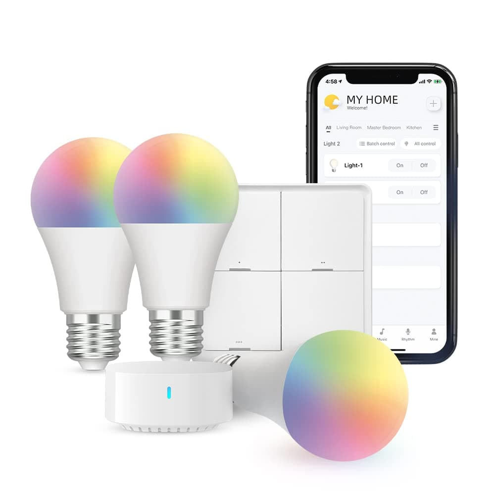 BroadLink Smart Home Starter Kit - Includes 3 Bulbs, 1 Scene Switch and 1 Hub, Uses FastCon and Bluetooth Low Energy Tech, Compatible with Alexa and Google Home