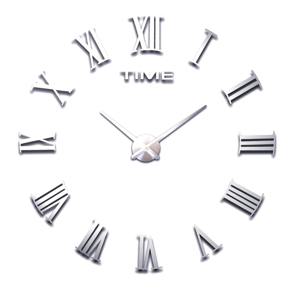 HOME IMPRESSION (Multi-style) Modern 3D Frameless Large Wall Clock, 60-130cm Diameter Large Decorative Wall Clocks Home Decor DIY Clocks Living Room (A B 1 Most Popular, #5 Silver dial, silver specular)