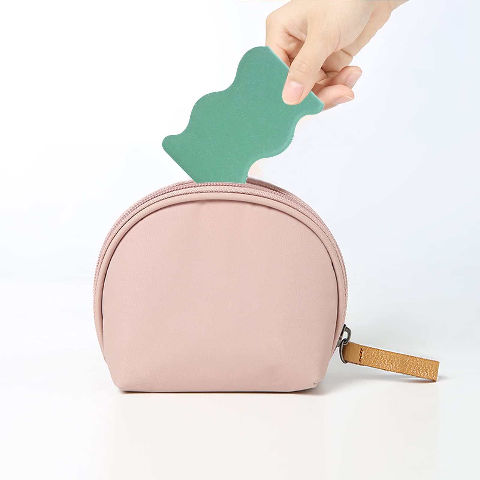 BOOFIREFolding Handheld Mirror with Stand, PU Leather Cover Angle Adjustable Stainless Steel Anti Falling Travel Mirror for Travel, Camping, Home, Gift Mirror Compact for Women Girls (Wavy Green)