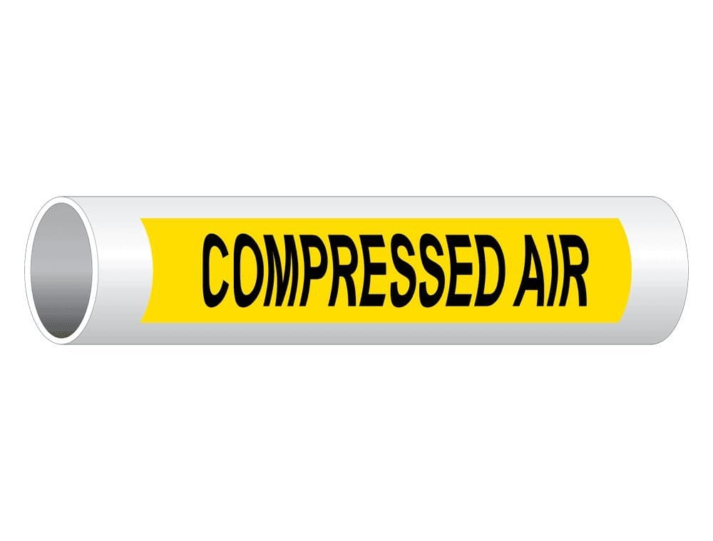 ComplianceSigns.com Compressed Air (Black Legend On Yellow Background) Pipe Label Decal, 8x2 inch 5-Pack Vinyl for Pipe Markers