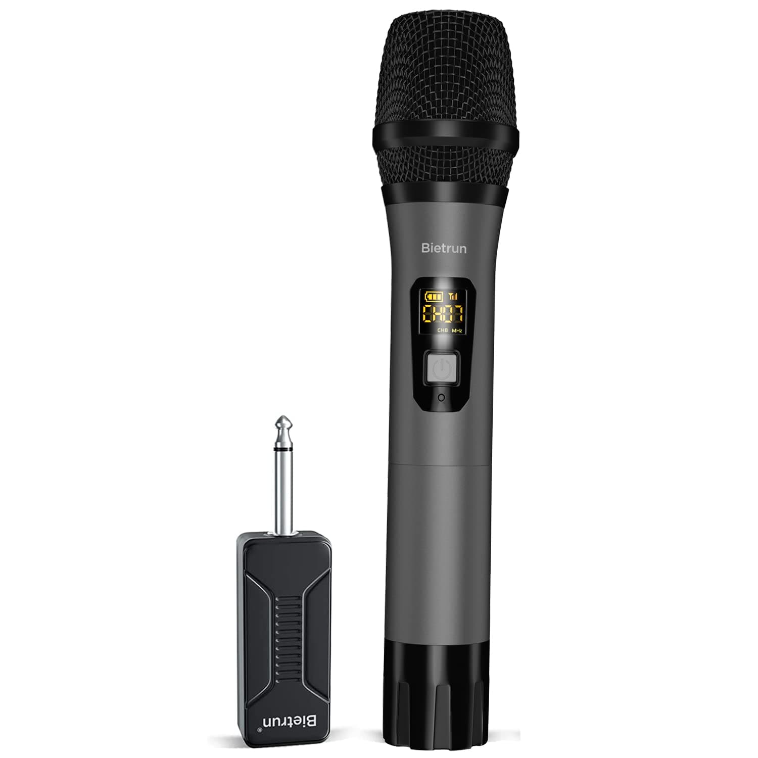 – Bietrun Wireless Microphone Only for Mic Input, UHF Metal Dynamic Handheld Multipurpose Mic with Rechargeable Receiver (Work 4hs), 160ft Range, for Karaoke Machine, Amplifier Speaker, Mixer, Church