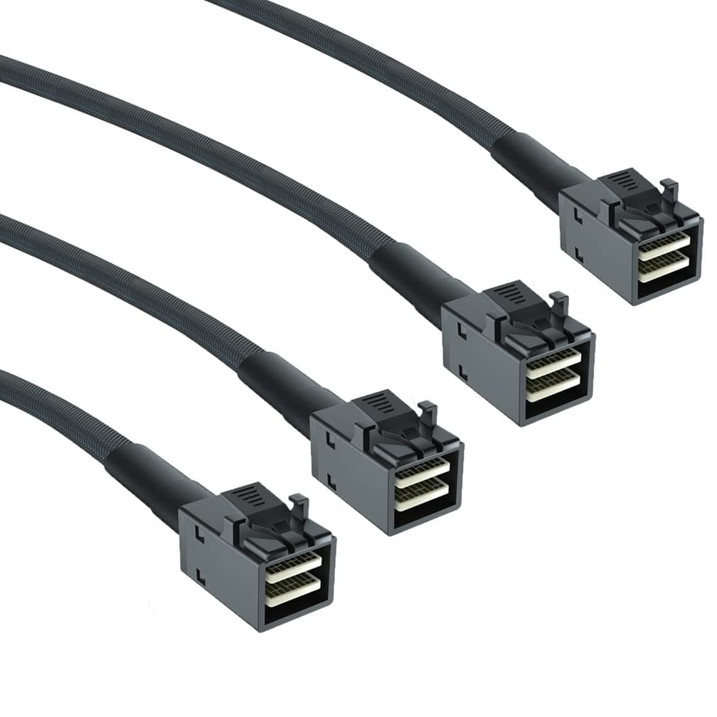 H!Fiber.com 2 Pack 12G Internal Mini SAS HD SFF-8643 to SFF-8643 Cable, 0.5m, 36 Pin, Sideband, 100 Ohm, Flexible, Support RAID, PCIe Controller, 1.6ft