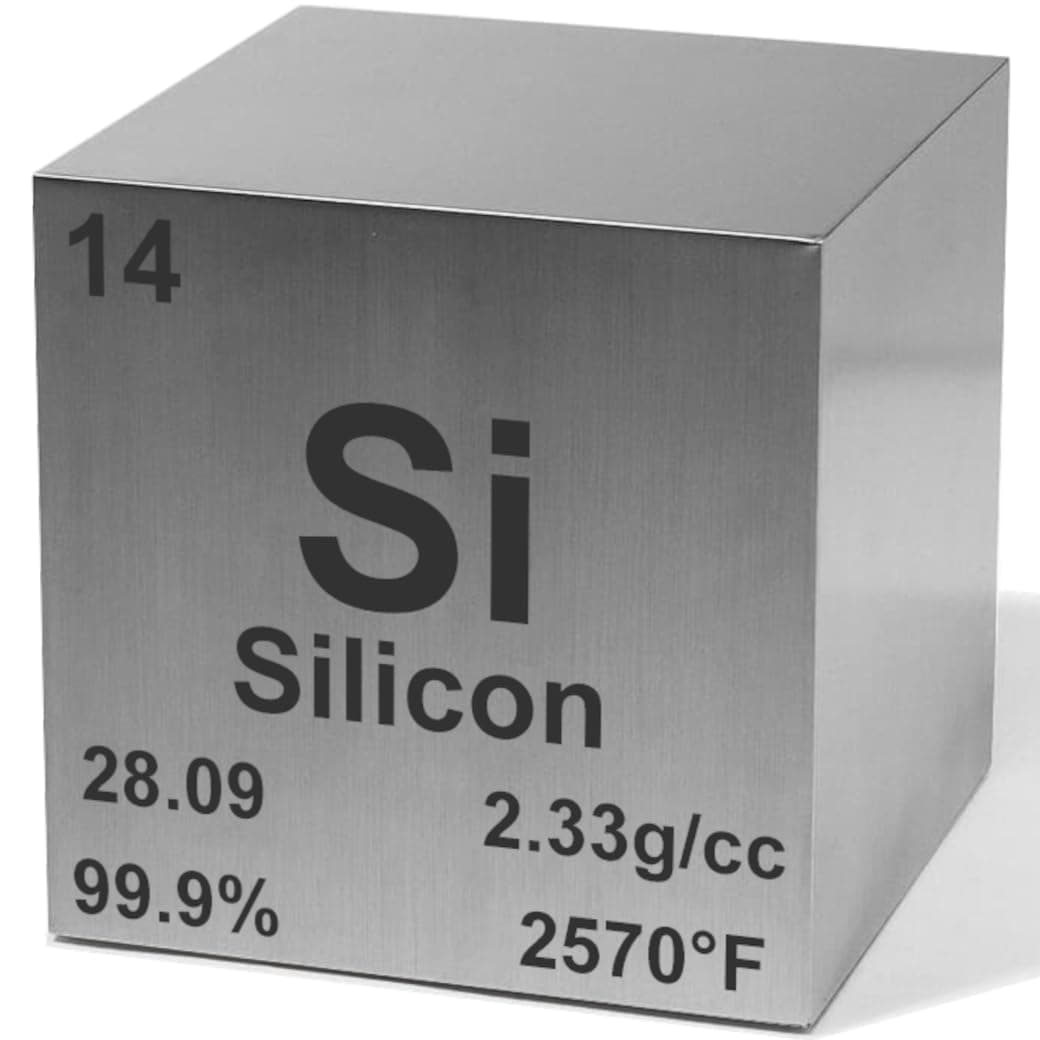 Silicon 1" Metal Density Cube - 99.9% Pure Element for Chemistry - Periodic Table Design Educational Scientific Elemental Specimen
