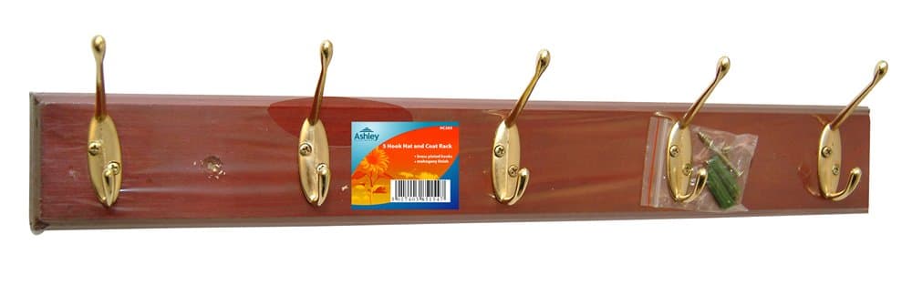 5 Hook Hat and Coat Rack - Mahogany Finish