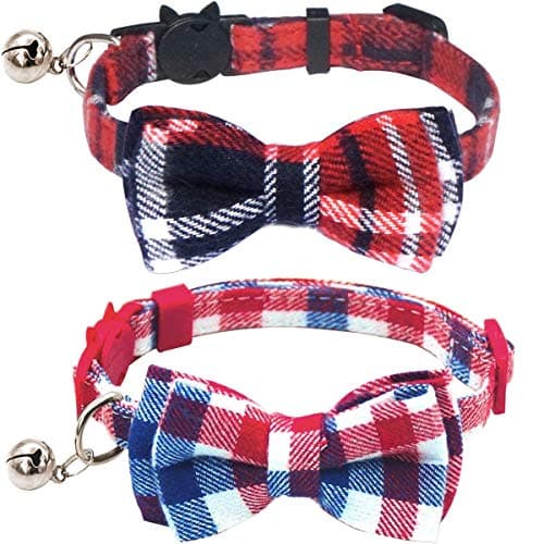 KUDES 2 Pack/Set Cat Collar Breakaway with Cute Bow Tie and Bell for Kitty and Some Puppies, Adjustable from 7.8-10.5 Inch