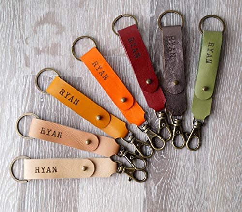 Custom Engraved Leather Keychain, Key Chain, Key Fob, Personalized Leather Keychain, Valentine's Day Gift - Choose Your Color