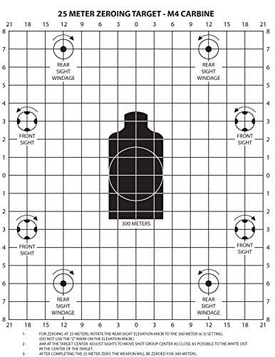 M4 Carbine 25 Meter Zeroing Target on EZ Peel Notepad