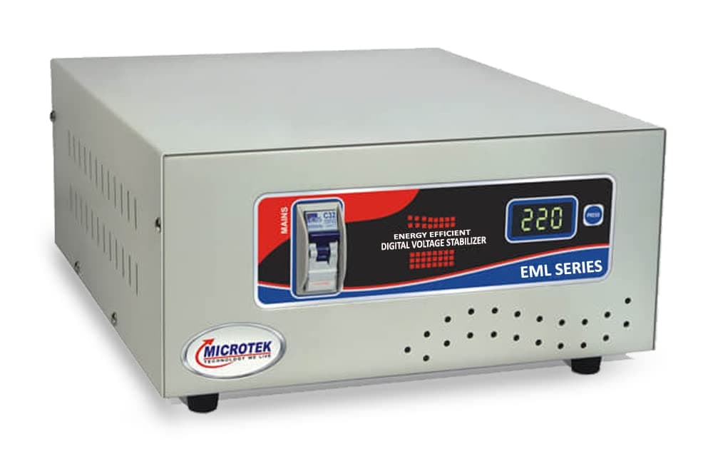 Microtek EML 3090 Main Line Voltage Stabilizer Used for General Purpose Working Power 90V - 300±5V | With 2 Year Warranty | Metalic Grey