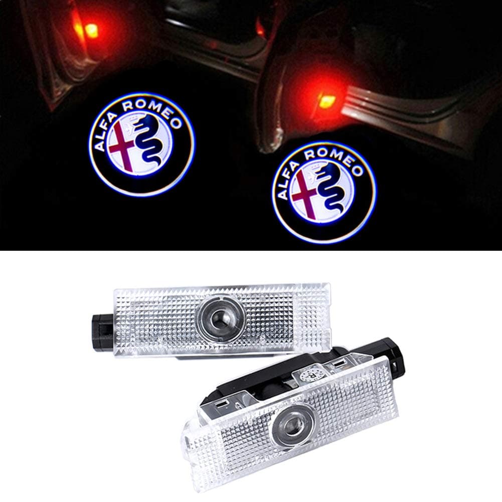 NMXPW 2 pcs Car Door Logo Projector Ghost Shadow Welcome Light for Alfa Romeo 159 Giulietta Mito Stelvio Giulia Brera Spider