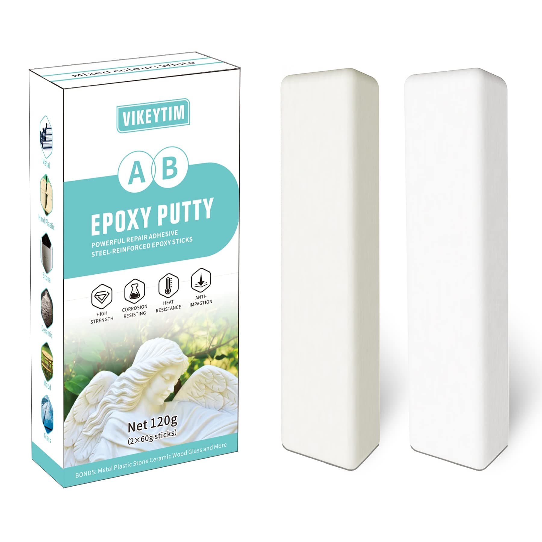 Epoxy Putty, 120g Quick Leak Repair Epoxy Putty Plastic, Ceramic, Acrylic, Metal, Stone, Wood, Glass Bonding and Repair Putty Stick (White)