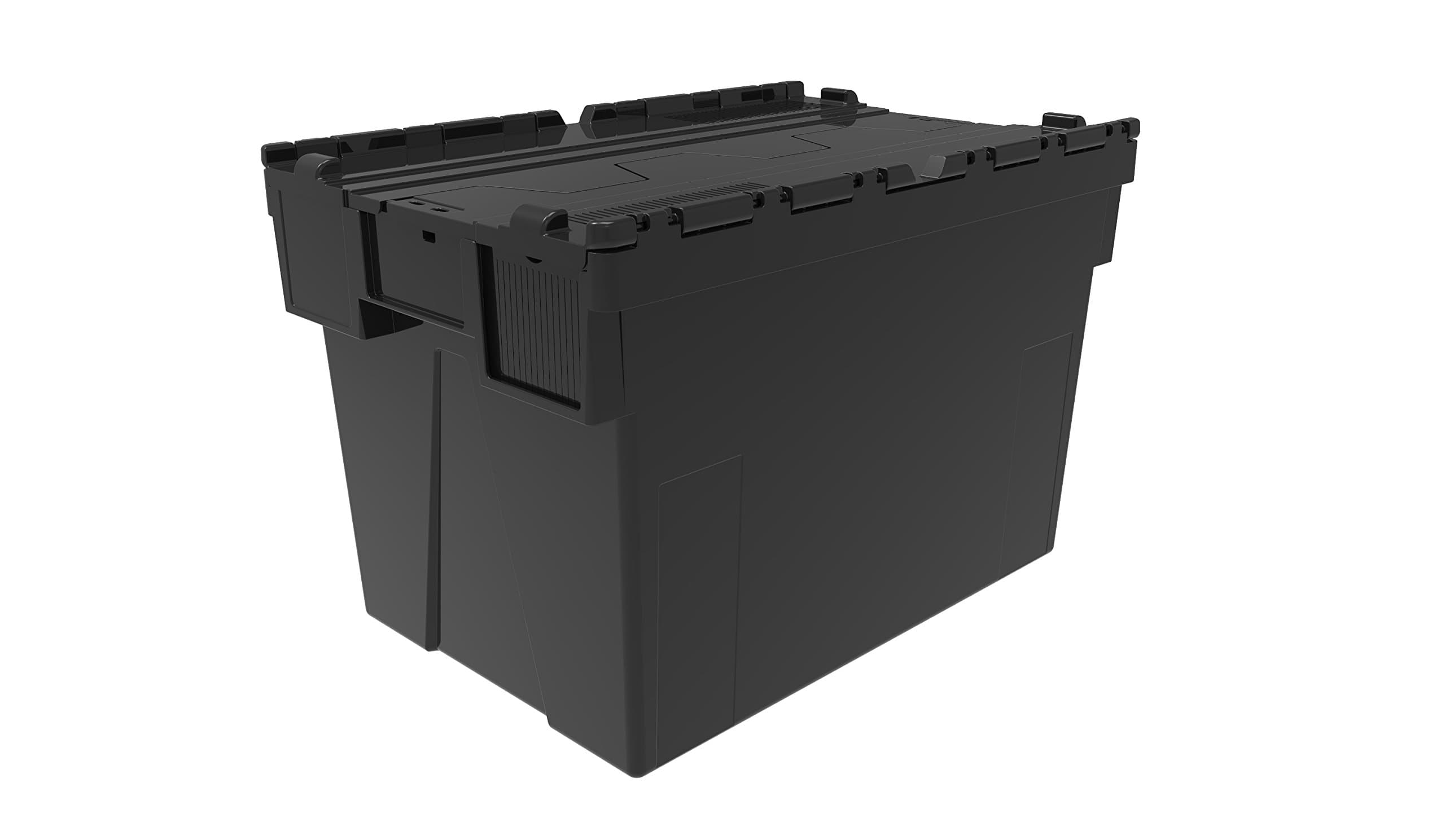 Solent NEW BLACK BIG 77 Litre Plastic Storage Boxes Containers Crates Totes with Lids - L 600 x W 400 x H 400 mm Industrial Stackable/Nest Box (1)