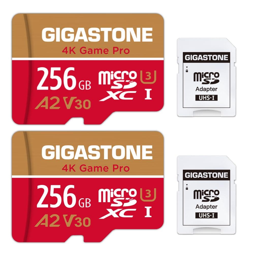 [Gigastone] 256GB Micro SD Card 2 Pack, 4K Game Pro, MicroSDXC Memory Card for Nintendo-Switch, Security Camera, DJI, Drone, UHD Video, R/W up to 100/60MB/s, UHS-I U3 A2 V30 C10
