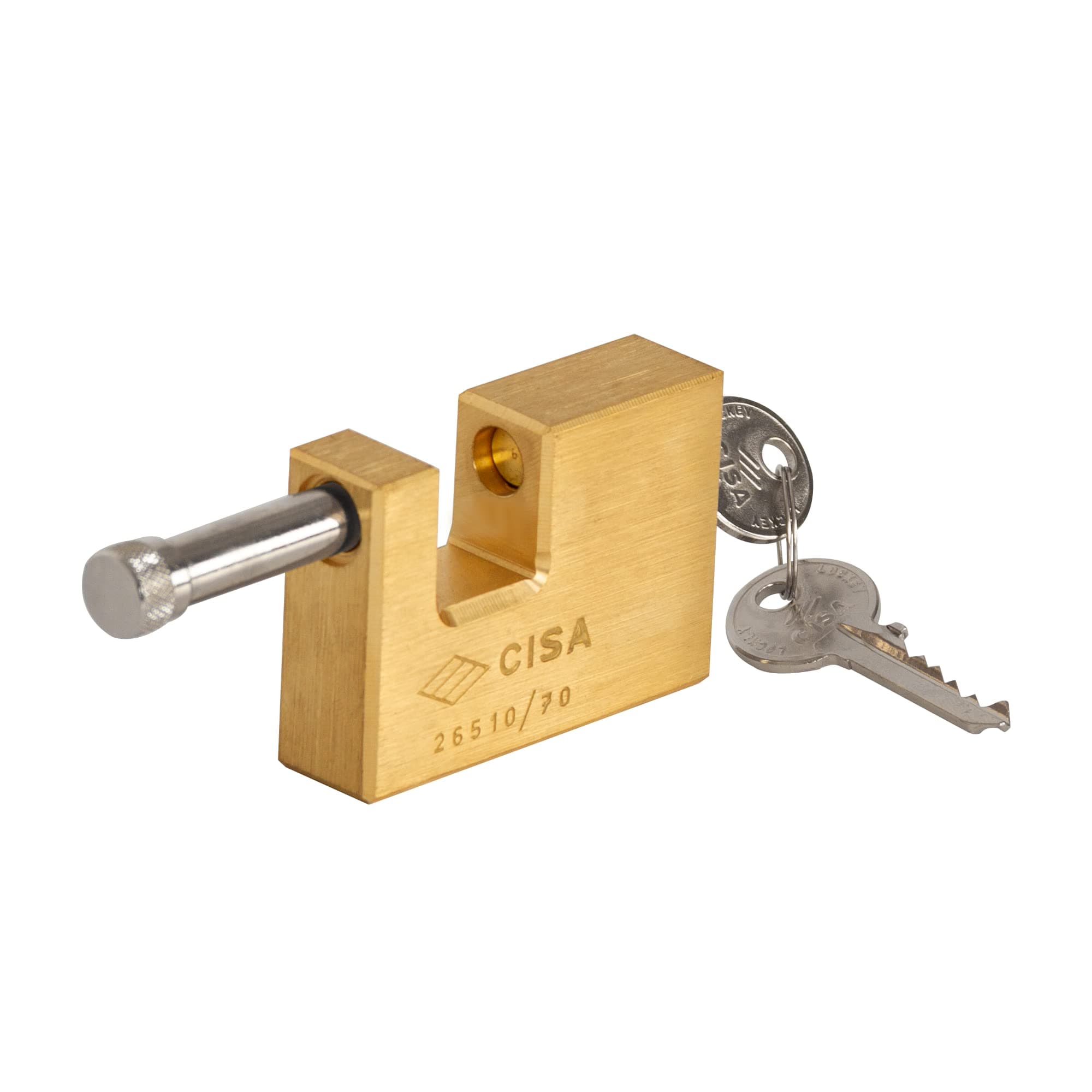 CISA Solid Monoblock Padlock Brass Lock, Rectangular Solid Brass Block High-Resistance Level 2-3/4" (70mm)