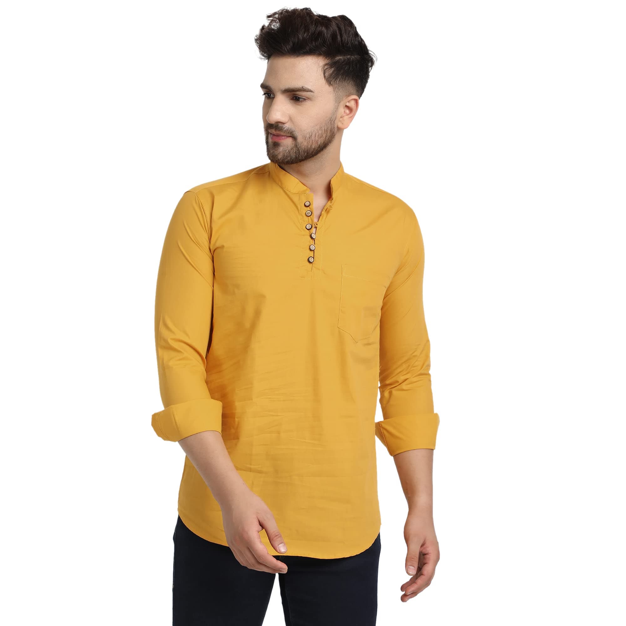 Majestic Man Cotton Solid Casual Short Kurta for Men