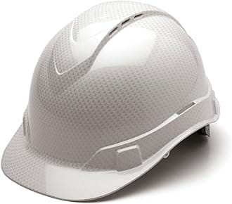 Pyramex Ridgeline Cap Style Hard Hat, Breathable, 4 Point Ratchet Suspension, Glossy White Graphite Pattern, Glossy White Graphite Pattern
