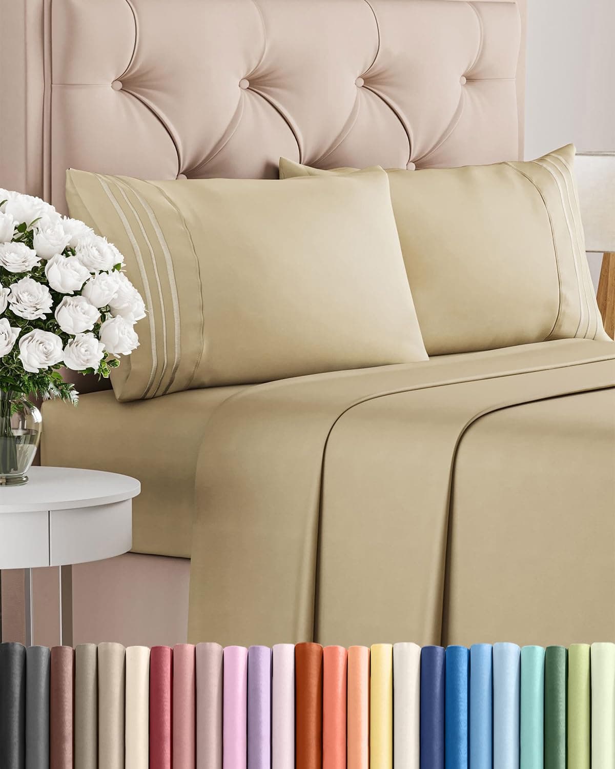 Queen Size 4 Piece Sheet Set - Comfy Breathable & Cooling Bed Sheets Set - Hotel Luxury Bedding for Women, Men, Kids, Teens, Boys & Girls - Deep Pockets, Ultra-Soft, Wrinkle Free - Oeko-Tex - Beige