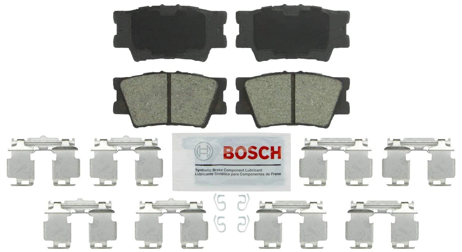 BOSCH BE1212H Blue Ceramic Disc Brake Pad Set With Hardware - Compatible With Select Lexus ES300h, ES350, HS250h; Pontiac Vibe; Toyota Avalon, Camry, Matrix, RAV4; REAR