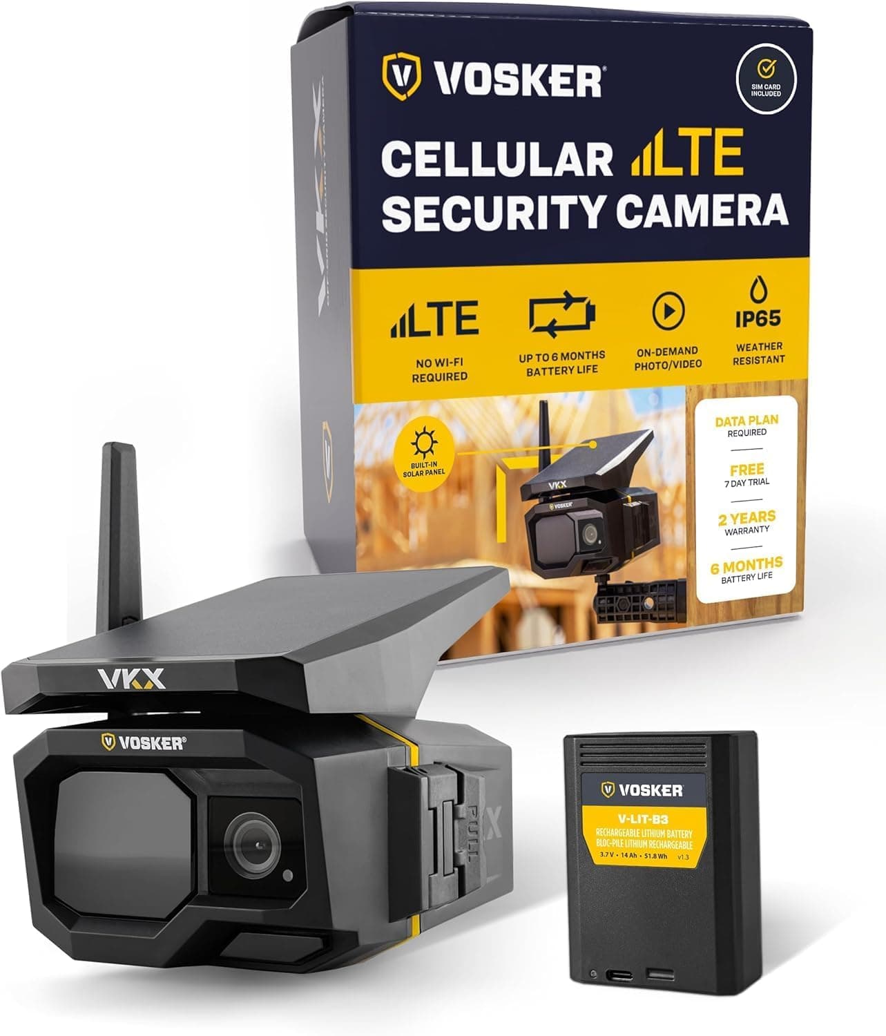 VKX Solar Powered 4G-LTE Outdoor Cellular Security Camera - No WiFi Needed, Motion Activated, Night Vision, SIM Card Included, On-Demand Mode - 15s Video Clips, IP65 Weather-Resistant