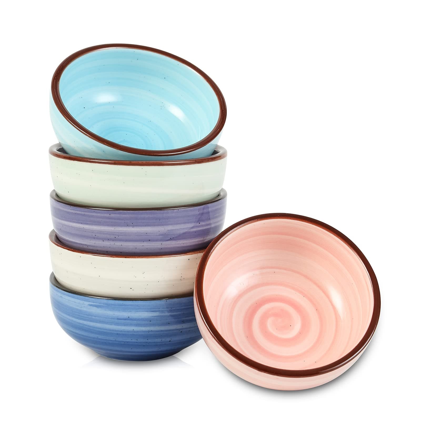 SelamicaCeramic Dipping Bowls, 2.7 OZ Soy Sauce Dish Set, 3 inch Small Dip Bowls, Mini Bowls for Side Dish, Appetizers, Sushi, BBQ, Ketchup, Set of 6, Gradient Color