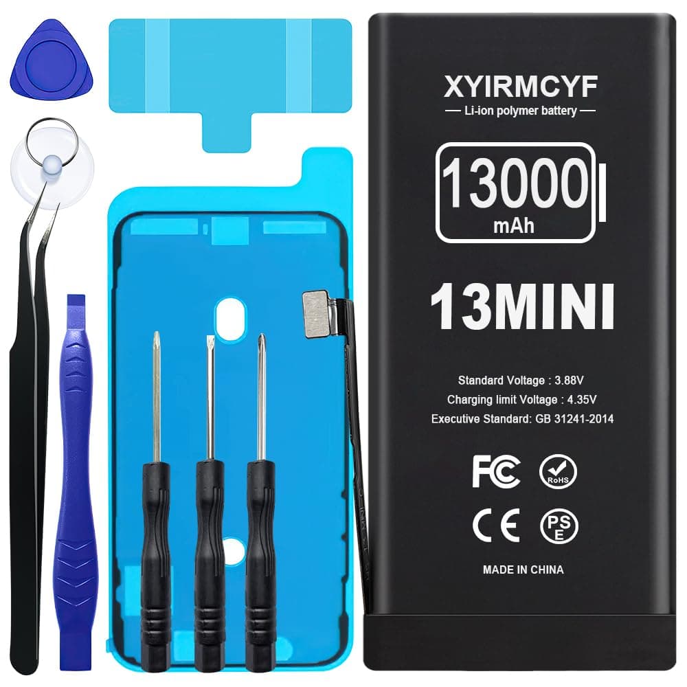 13000mAh Super Capacity Battery Compatible with iPhone 13 Mini, 0 Cycle Li-Polymer Replacement Battery for iPhone 13 Mini, with Professional Repair Tool Kit