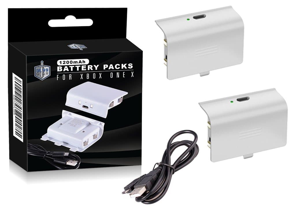 Xbox One S White Controller Battery Packs - Two Supercharged Long Lasting Packs with Charging Cable - By LVL99Gear
