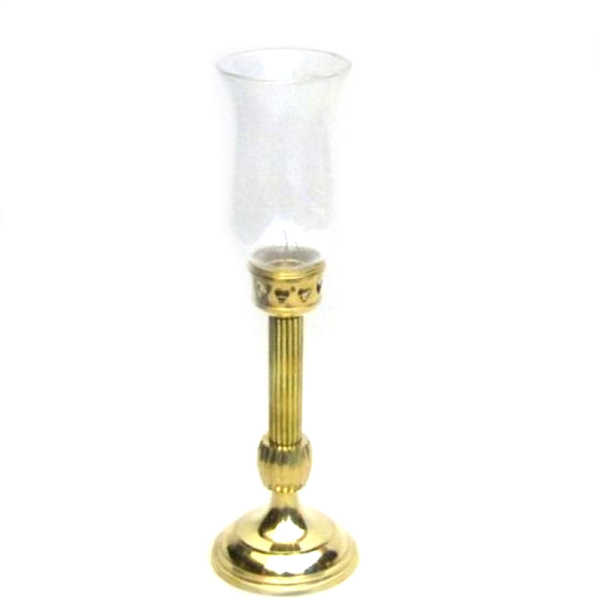 Solid Brass Candle Holder (Taper) w. Glass Chimney, 15"