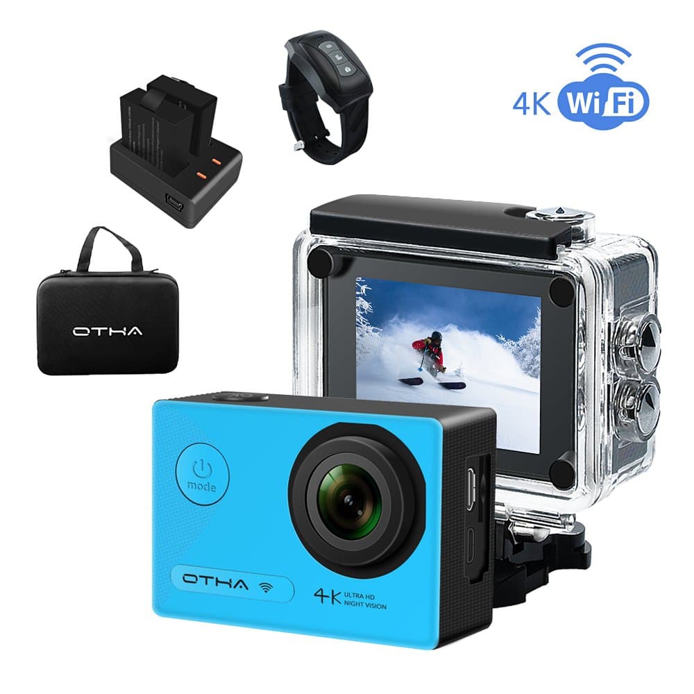 4K Action Camera ,OTHA Underwater Camera ,Wifi 16MP 170 Degree Android HD 1080p Sports Cam for Diving Skiing Snowboarding, Night Vision, Wireless Remote Control, 2 Rechargeable Batteries Included(Blue)