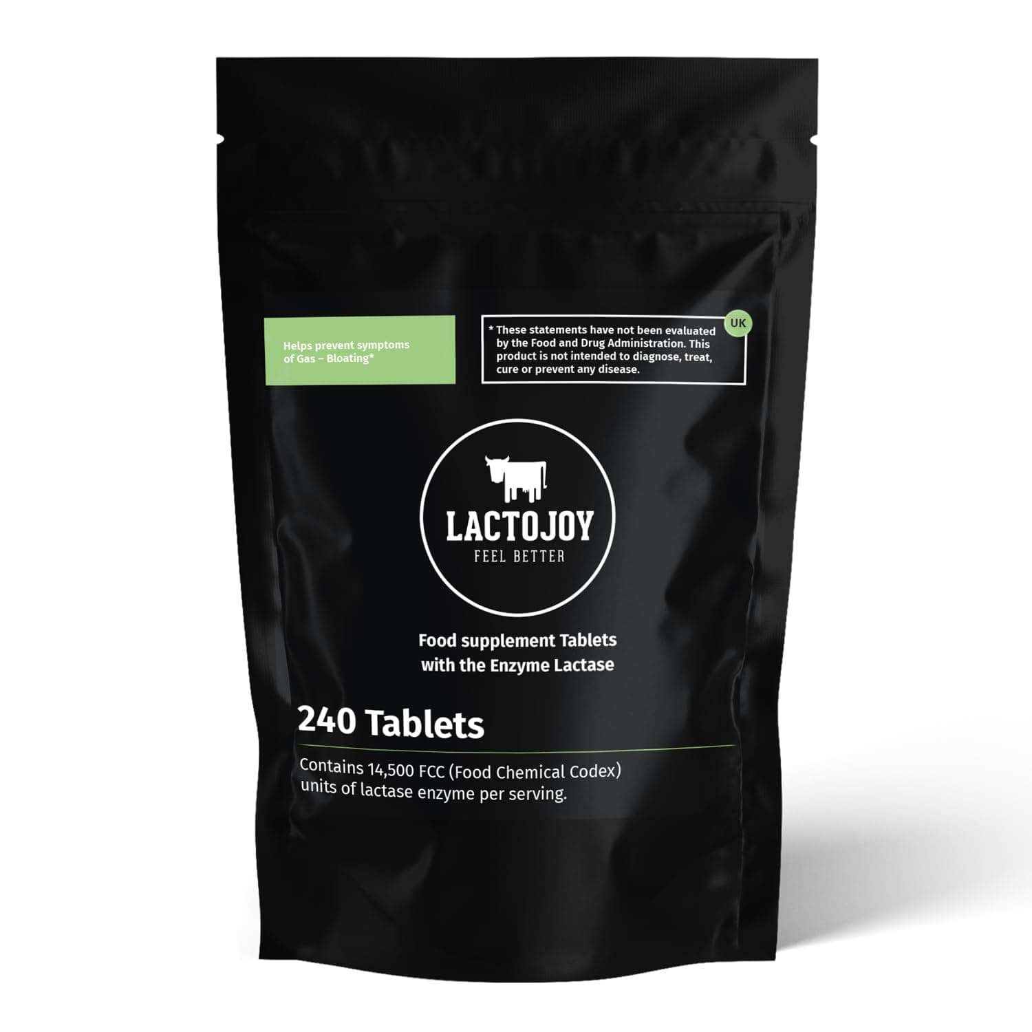 LactoJoy Lactase Tablets | Helps with Lactose Intolerance | 240 Pcs. Refill of Extra-Strength Dose (14,500 FCC) | 100% Vegan | Supports The Lactose Digestion | Chemical Free