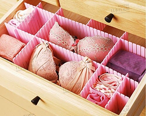 Duroetui Adjustable Plastic Drawer Closet Grid Divider Tidy Organizer Container Home Storage (45cm X 10cm ( 18" X 4" ), Pink)