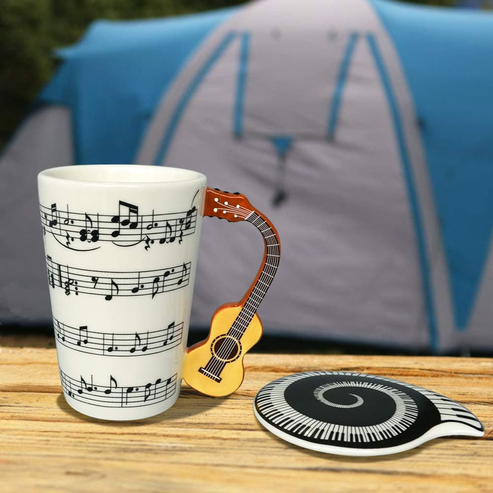 Lavezee Mug Cup With Guitar Handle And Art Musical Notes Holds 15 Oz, Tea Coffee Milk Ceramic Mug Gift For Music Lover