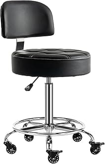 Lockable Stool with Back and Foot Rest Ergonomic Rolling Hydraulic Adjustable Stool for Doctor Esthetician Artist Home Small Office Desk (Bright Black)