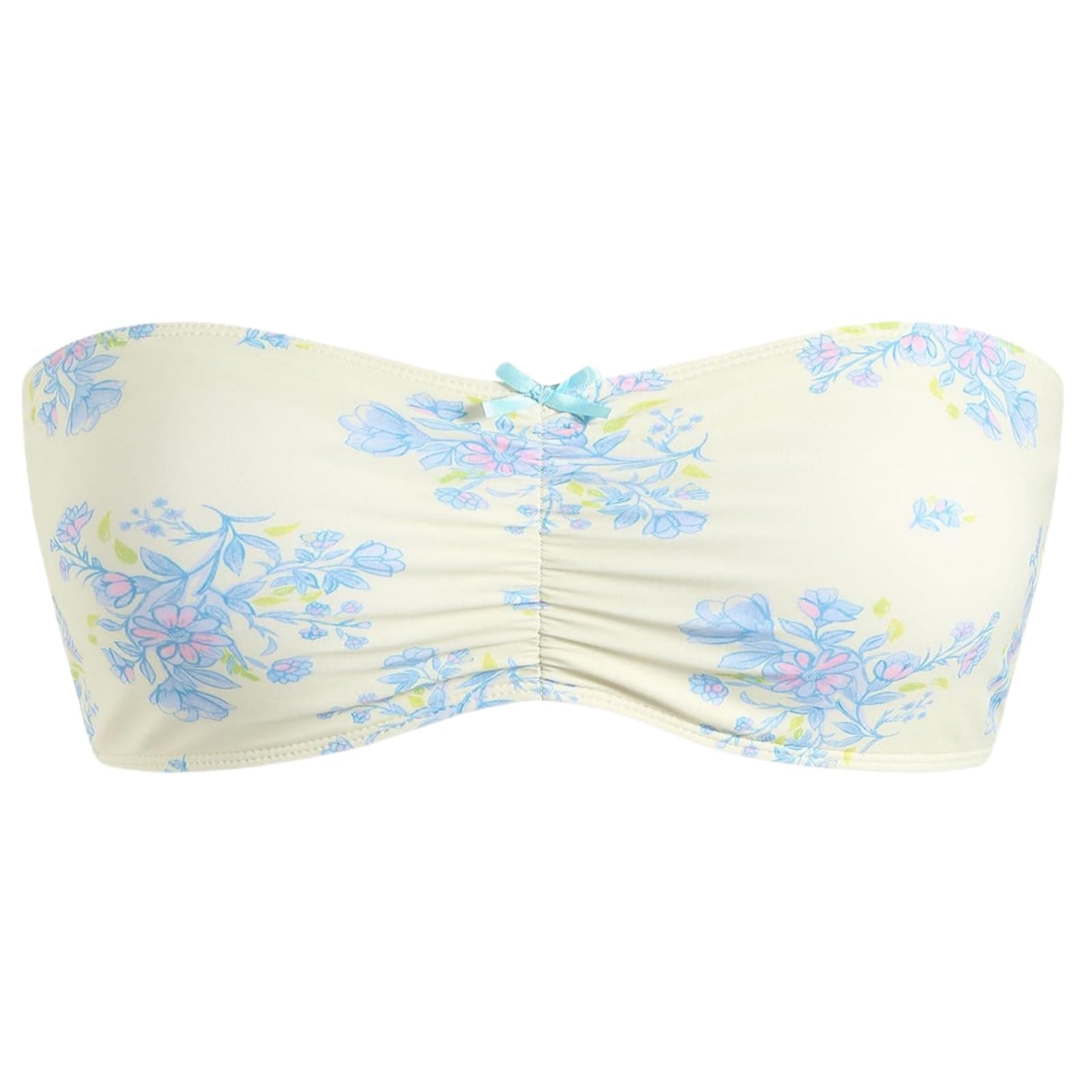 ZAFUL Women's Strapless Bikini Openwork Textured Bow Ruched Lace Up High Cut Bandeau Swimsuit Bathing Suits