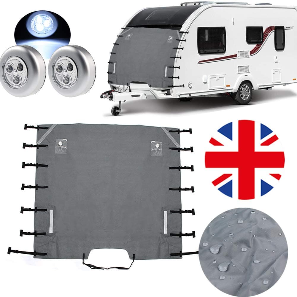 Caravan Front Towing Cover - Caravan Front Protection Covers with 2 LED Lights,Upgraded Fasteners Caravan Front Cover