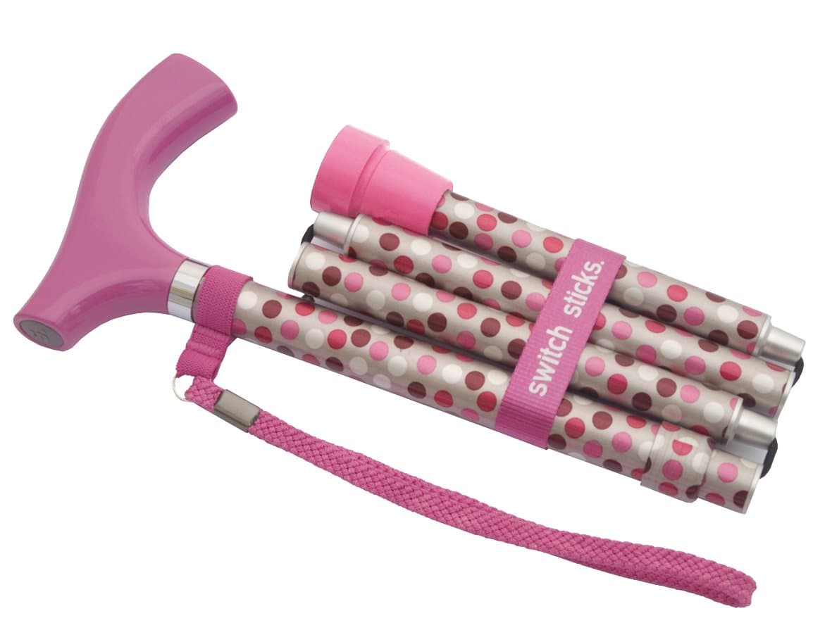 Switch Stick walking Stick - Hot Pink Design - Folding And Adjustable